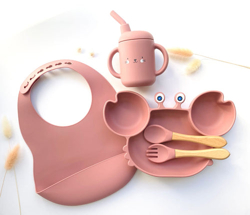🦀 Coffret Repas Bébé "Petit Crabe" - Silicone Premium 👶🏻 Anti-Renversement